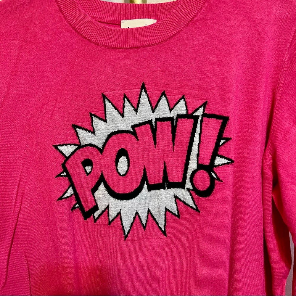 Joanie Pink Intarsia Sweater with 'POW!' Design